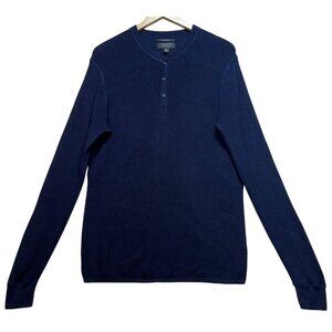 Nordstrom Mens Shop Henley Pullover Sweater Knit Long Sleeve Size M Blue Stretch